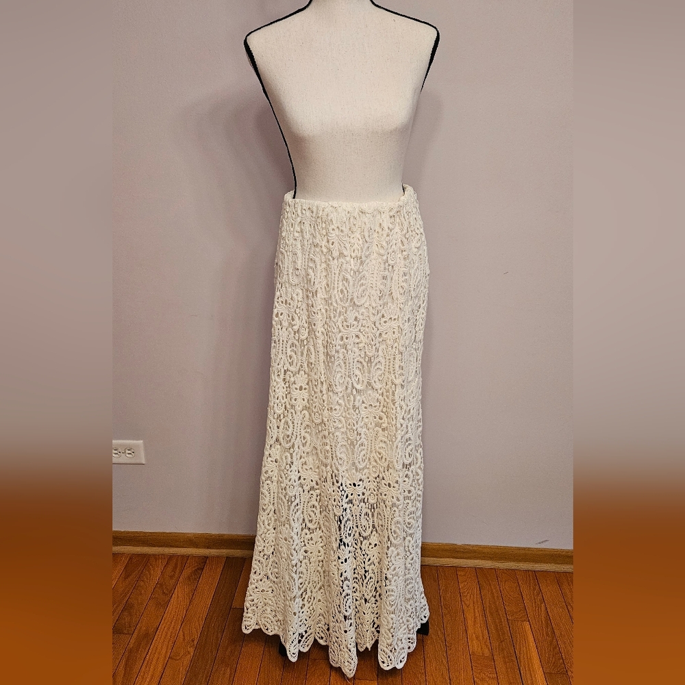 Fairycore Flirty Ivory Crochet Lace Maxi Skirt
